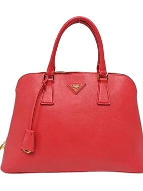 ♥️Prada Saffiano Large Red Leather Promenade Dome Satchel with Gold Hardware♥️